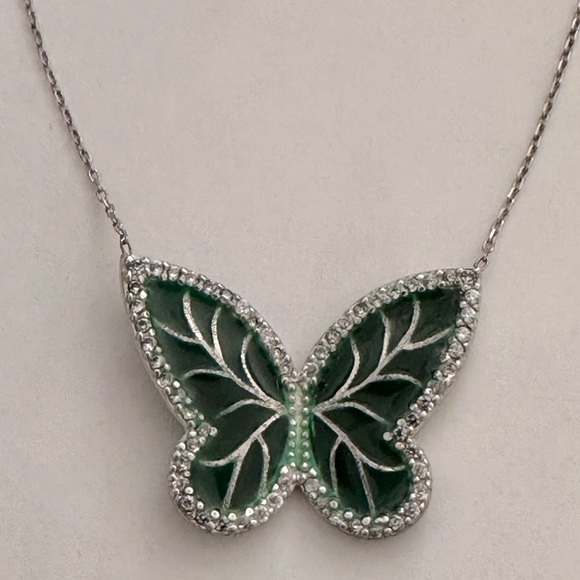 925 Silver green butterfly necklace cz stones